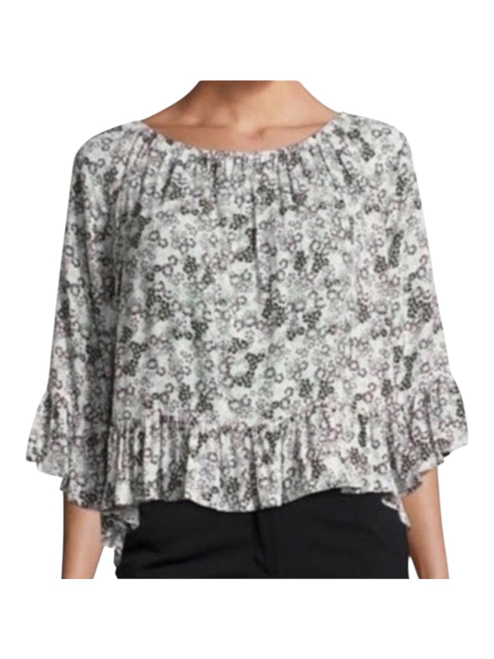 SANCTUARY Women’s Cream Pink Teal Black Floral Off Shoulder Blouse
